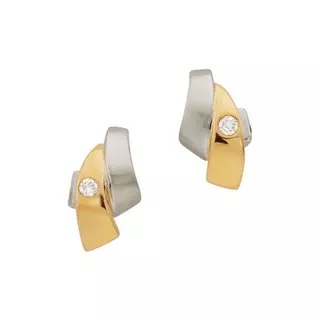 MUAU Schmuck  Clous d'oreilles bicolores or jaune/blanc 750 diamant 0.03ct. 10x6mm Doré