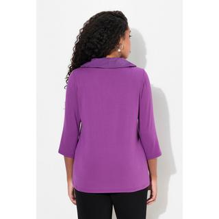 Ulla Popken  Blouse collection Classic, décolleté en V et manches 3/4, col en taffetas 