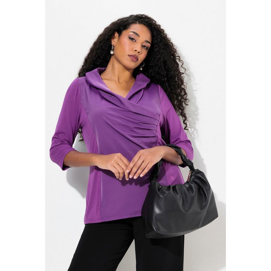 Ulla Popken Chemise Classique Col Taffetas Col V Manches 3/4  