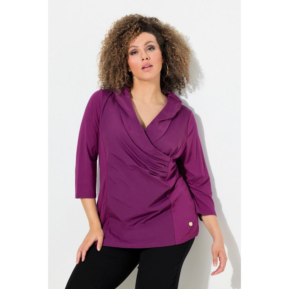 Ulla Popken Chemise Classique Col Taffetas Col V Manches 3/4  