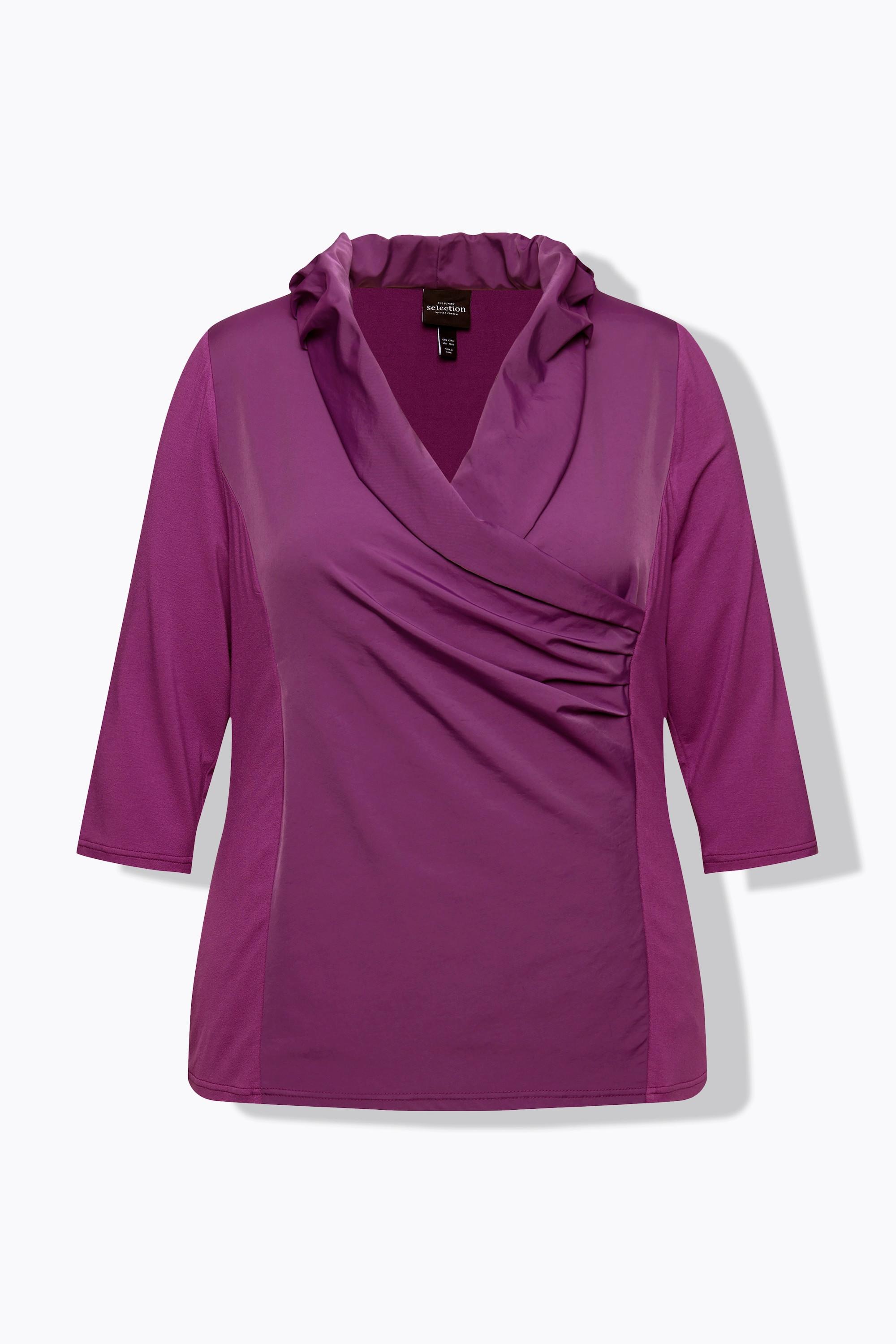 Ulla Popken  Blouse collection Classic, décolleté en V et manches 3/4, col en taffetas 