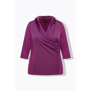 Ulla Popken  Shirt, Taft-Kragen, Classic, V-Ausschnitt, 3/4-Arm 