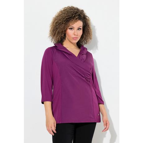 Ulla Popken  Shirt, Taft-Kragen, Classic, V-Ausschnitt, 3/4-Arm 