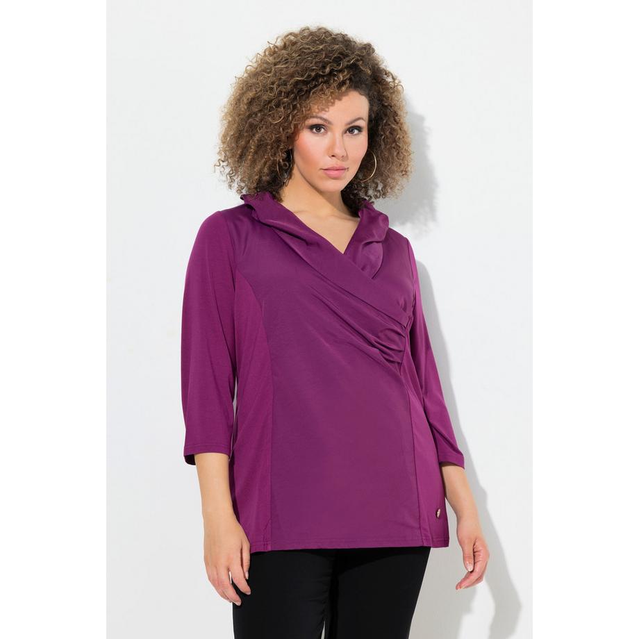 Ulla Popken Chemise Classique Col Taffetas Col V Manches 3/4  