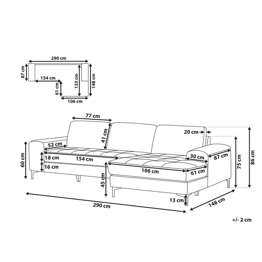 Beliani Linksseitiges Ecksofa aus Samtstoff Klassisch KIRUNA  