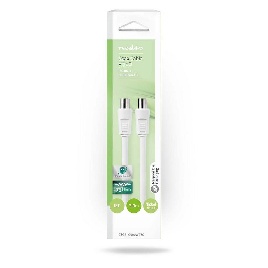 Nedis  Koaxialkabel | IEC (Koax) Stecker | IEC (Koax) Buchse | Vernickelt | 90 dB | 75 Ohm | Doppelt geschirmt | 3,00 m | Rund | PVC | Weiß | Box 