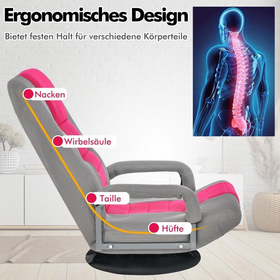 B2X Chaise de sol rotative à 360° avec dossier réglable en 6 directions  