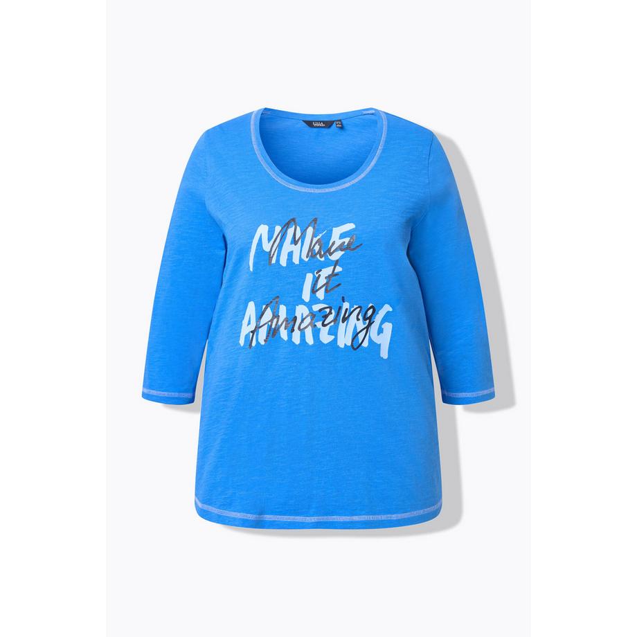 Ulla Popken Maglia Stampa Scritta Taglio Svasato Scollo Rotondo Maniche 3/4  