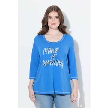 Maglia dal taglio svasato con scritta, scollo a girocollo e maniche a 3/4