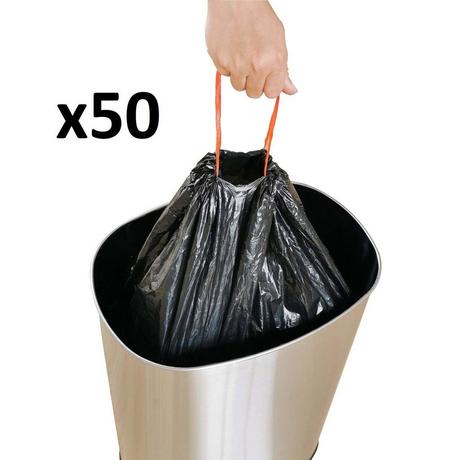 Kitchen Move  Lot de 50 sacs poubelles 60L avec lien coulissant Ultra résistants 