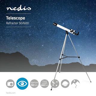 Nedis  Teleskop | Blende: 50 mm | Brennweite: 600 mm | Sucher: 5 x 24 | Maximale Arbeitshöhe: 125 cm | Stativ | Schwarz / Weiß 