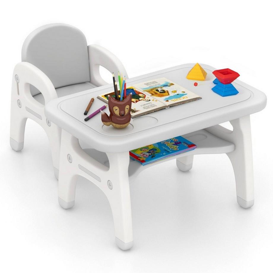 Northio  Table pour enfants avec chaise Groupe de sièges pour enfants avec blocs de construction et étagère Ensemble table et chaise pour enfants gris 