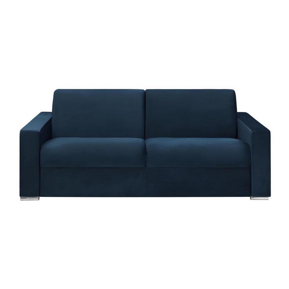 Vente-unique Schlafsofa mit Matratze 4-Sitzer Samt - Dunkelblau - Liegefläche mit Lattenrost: 160 cm - Matratzenhöhe: 16 cm mit Memory Schaum - CALITO  