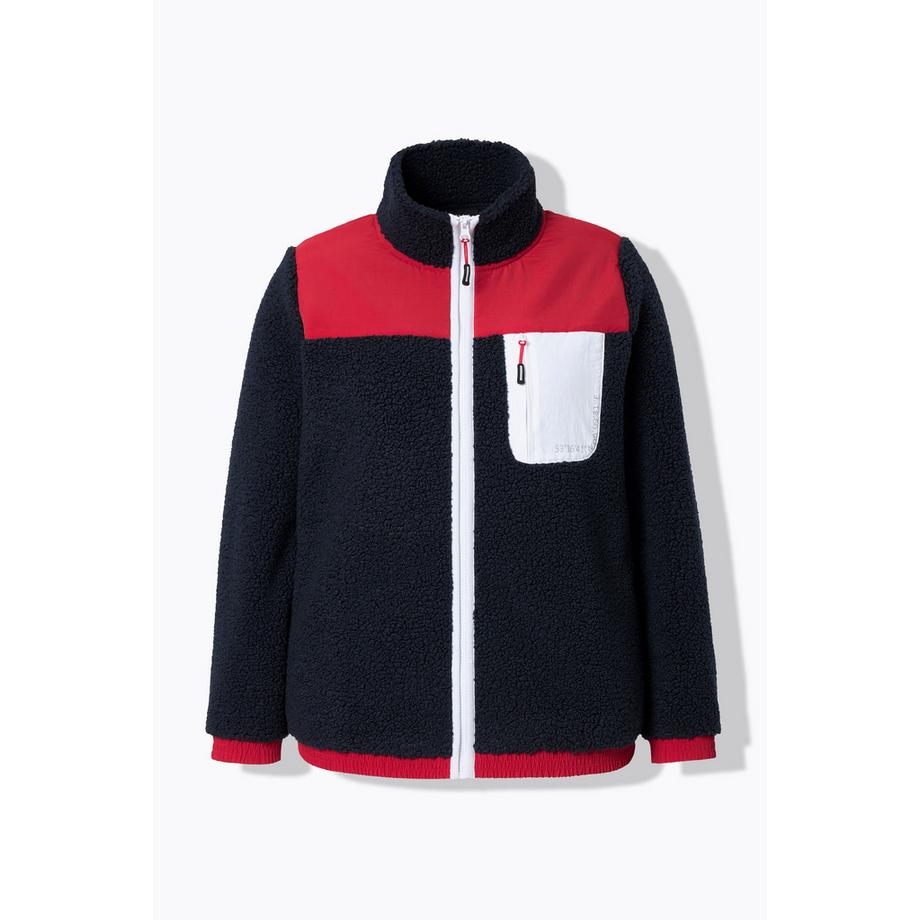 Ulla Popken Giacca Pile Teddy Applicazioni Collo Alto Cerniera Doppio Cursore  