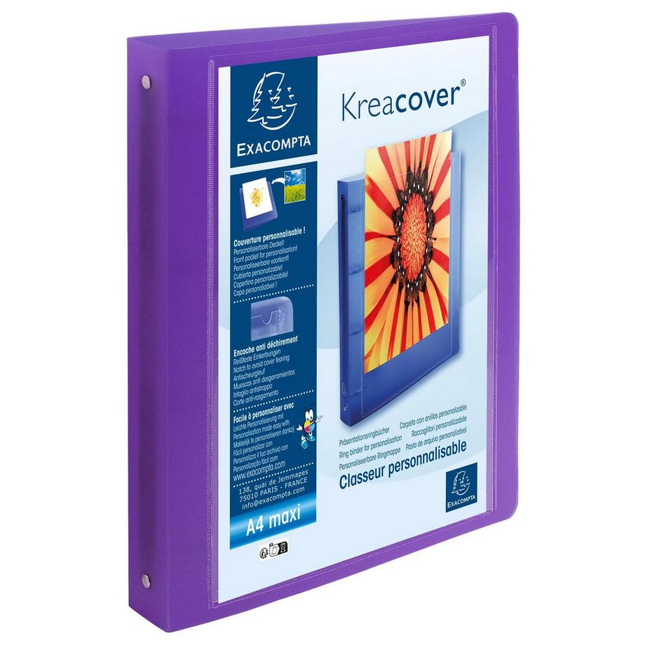 Exacompta Raccoglitore 4 anelli 30mm polipropilene chromaline Kreacover - A4 maxi - x 15  