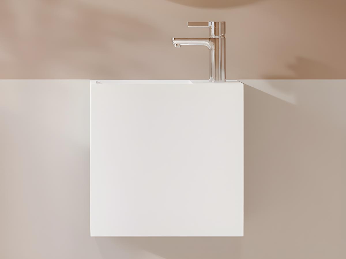 SHOWER DESIGN Lave main suspendu blanc en solid surface avec niche - Robinetterie à droite - 40 cm - PUMORI  