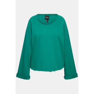 Ulla Popken  Felpa con orli arrotolati, scollo rotondo e maniche lunghe raglan 