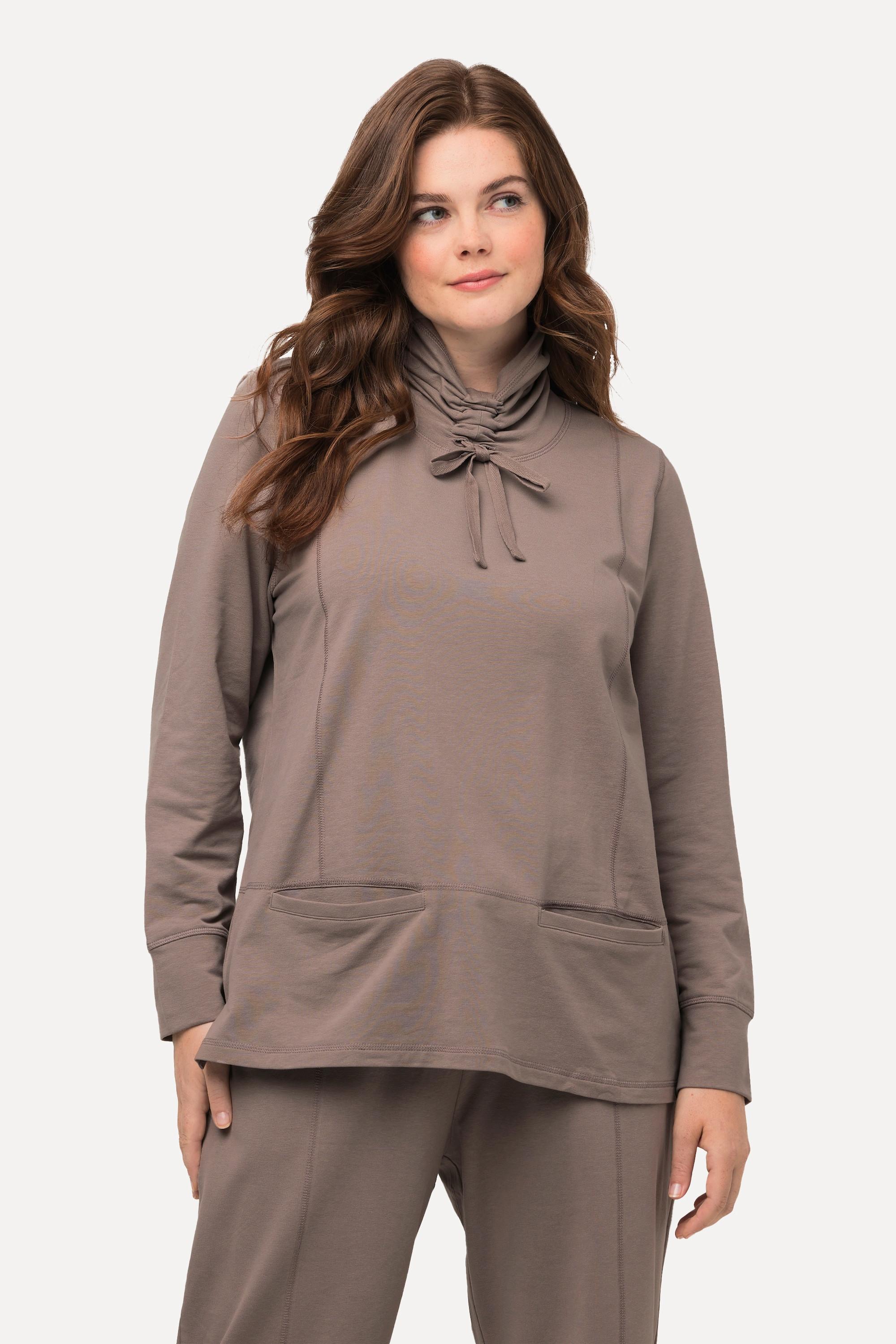 Ulla Popken  Sweat-shirt en coton bio, col montant et manches longues, poches 