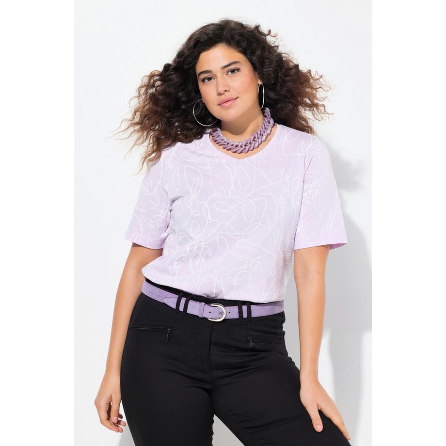 Ulla Popken T-Shirt Classic Motif Animal Manches Courtes Col V  