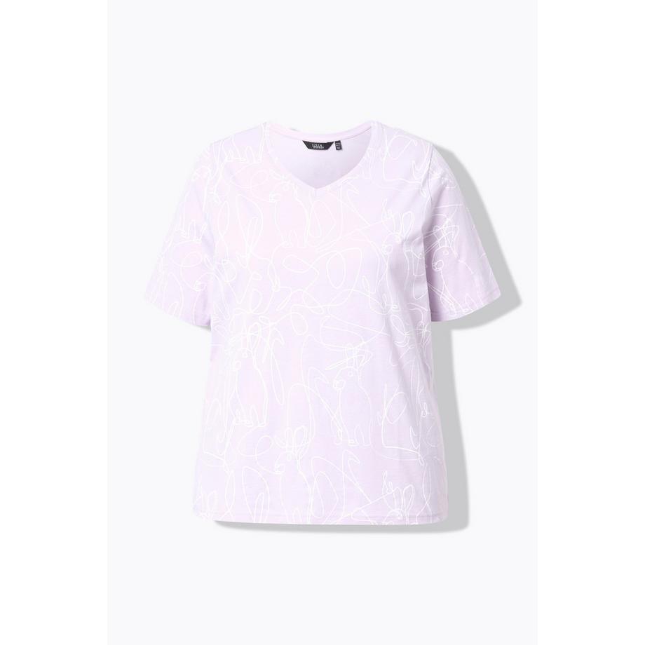 Ulla Popken T-Shirt Classic Motif Animal Manches Courtes Col V  