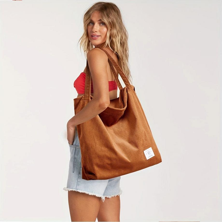 Only-bags.store Borsa a Tracolla in Velluto a Coste Borsa Tote Minimalista Colore Solido  