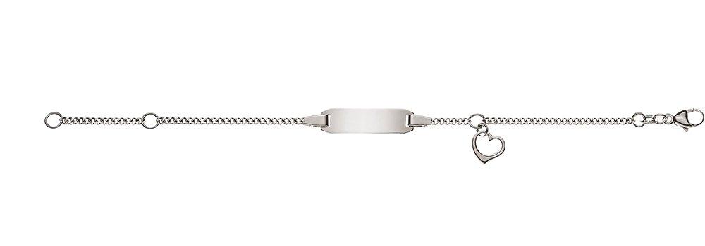 MUAU Schmuck  Bracelet Bébé réservoir or blanc 750, 14cm Pendentif coeur plaque gravée 2.1cm 