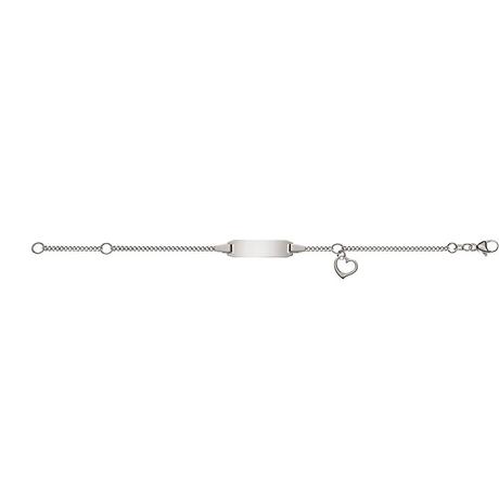 MUAU Schmuck  Bracelet Bébé réservoir or blanc 750, 14cm Pendentif coeur plaque gravée 2.1cm 