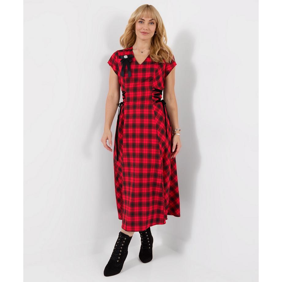 Joe Browns Kariertes Maxikleid mit seitlicher Schnürung  