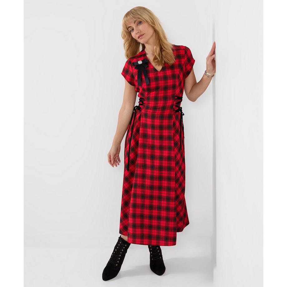 Trixie kariertes Maxikleid mit seitlicher Schnürung