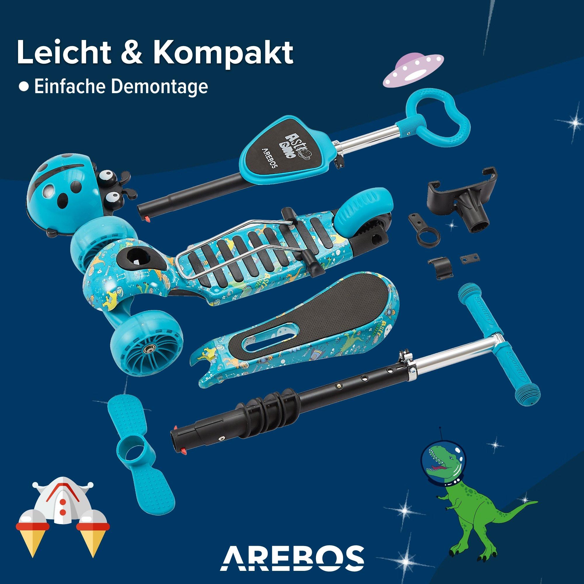 Arebos  Tretroller Kickscooter Cityroller Kinderroller | LED-Räder | Schiebehilfe 