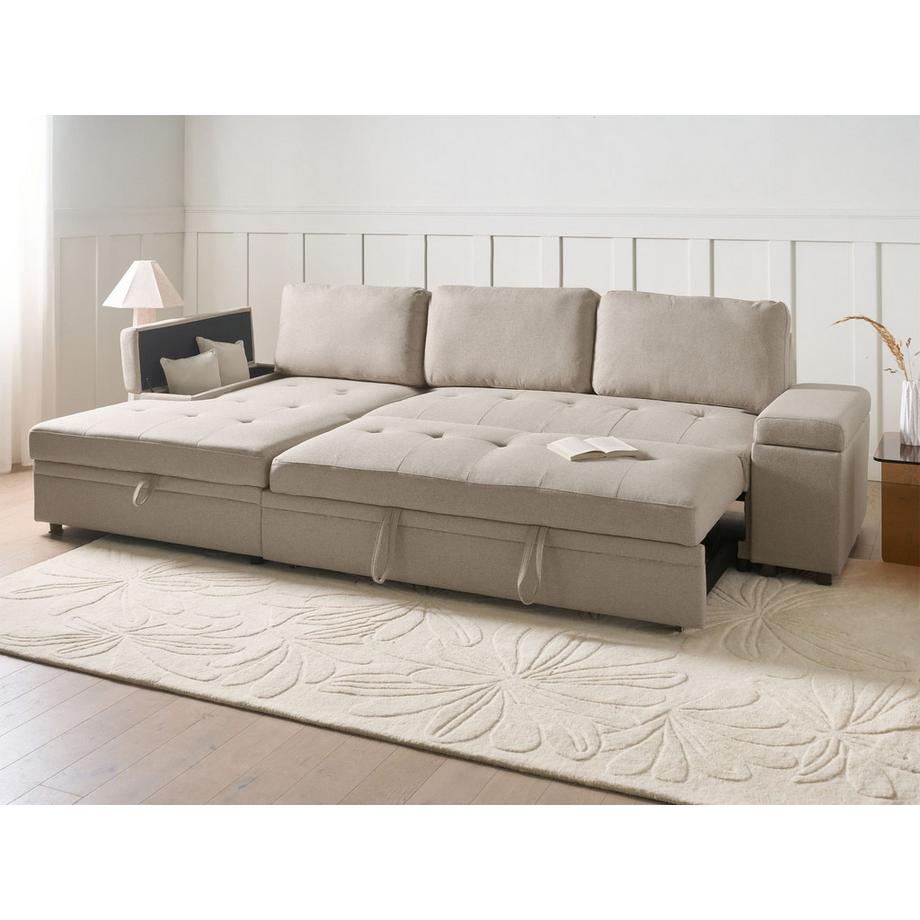 Beliani Rechtsseitiges Ecksofa aus Kunstleinen Skandinavisch HRISEY  