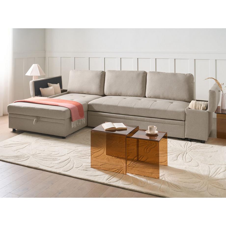 Beliani Rechtsseitiges Ecksofa aus Kunstleinen Skandinavisch HRISEY  