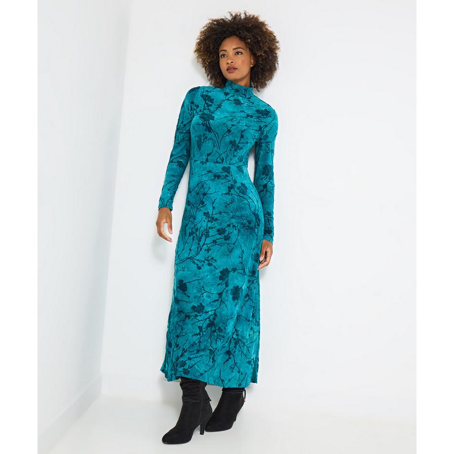 Joe Browns Maxikleid mit hohem Kragen und Flockdruck  