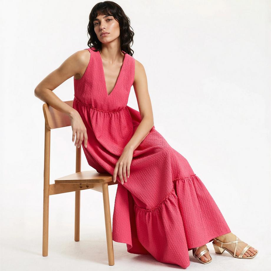 La Redoute Collections Robe longue col V sans manches à volant  