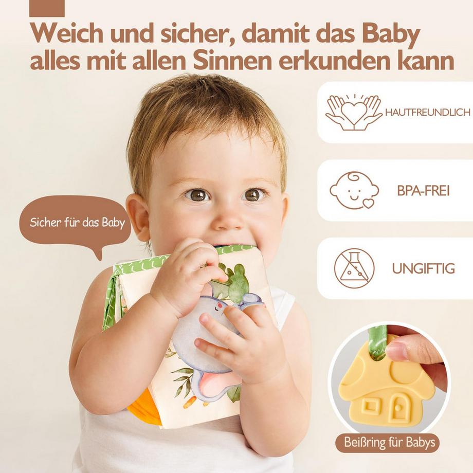 Activity-board  Stoffbuch, Interaktive Babybücher mit Spiegelrassel, Spielzeug 0-6 Monate 