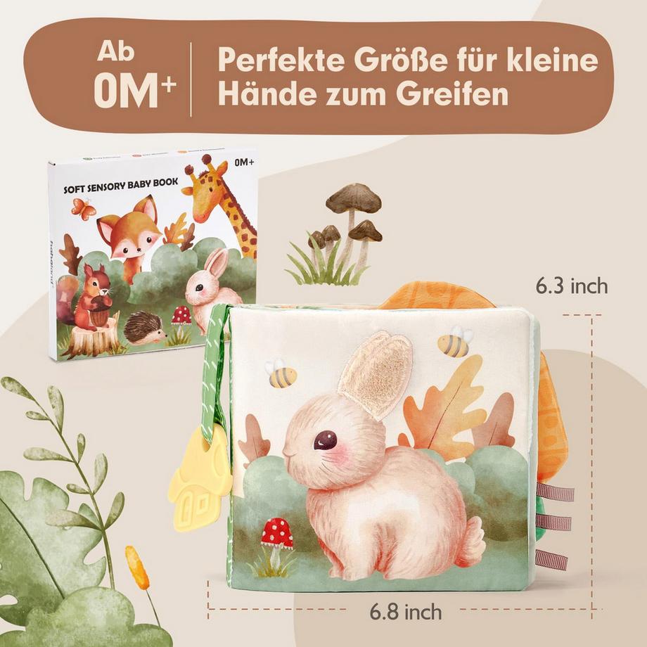 Activity-board  Stoffbuch, Interaktive Babybücher mit Spiegelrassel, Spielzeug 0-6 Monate 