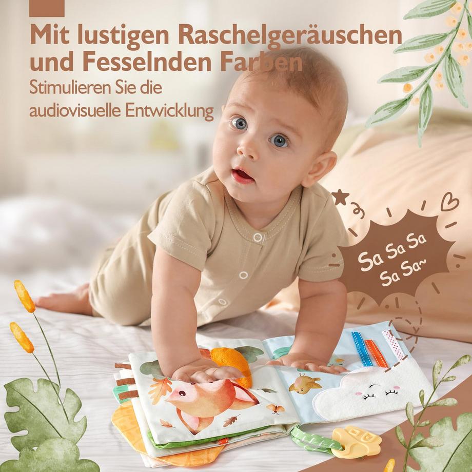 Activity-board  Stoffbuch, Interaktive Babybücher mit Spiegelrassel, Spielzeug 0-6 Monate 