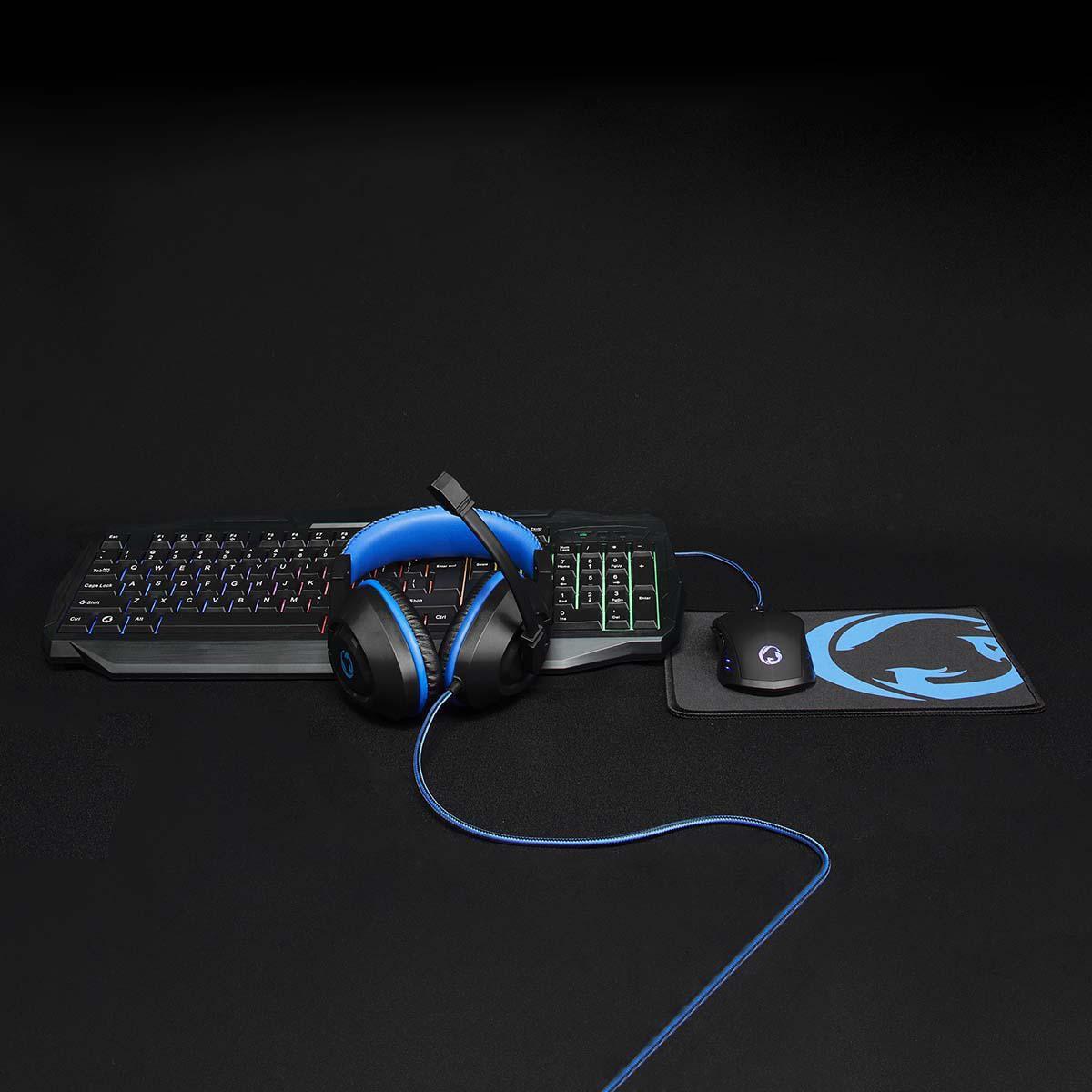 Nedis  Gaming Combo Kit | 4-in-1 | Tastatur, Headset, Maus und Mauspad | Blau / Schwarz | QWERTY | IT Layout 
