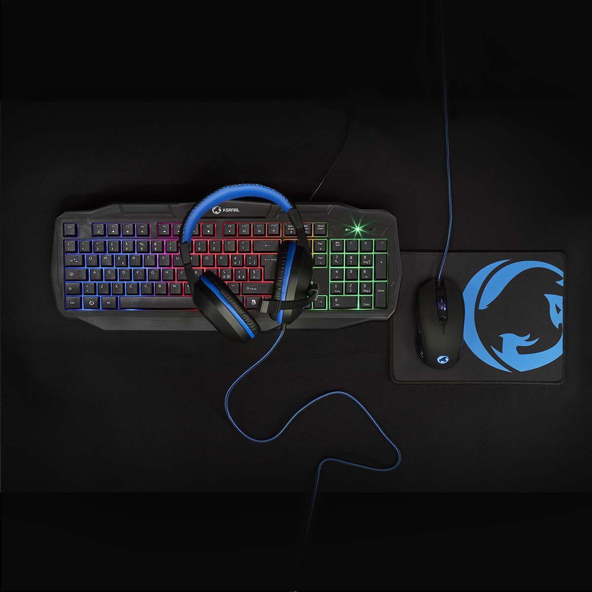 Nedis  Gaming Combo Kit | 4-in-1 | Tastatur, Headset, Maus und Mauspad | Blau / Schwarz | QWERTY | IT Layout 