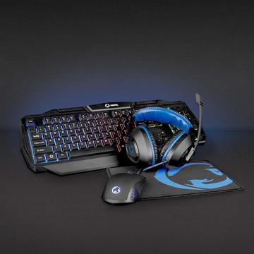 Gaming Combo Kit | 4 in 1 | Tastiera, cuffie, mouse e tappetino per mouse | Blu / Nero | QWERTY | Layout IT
