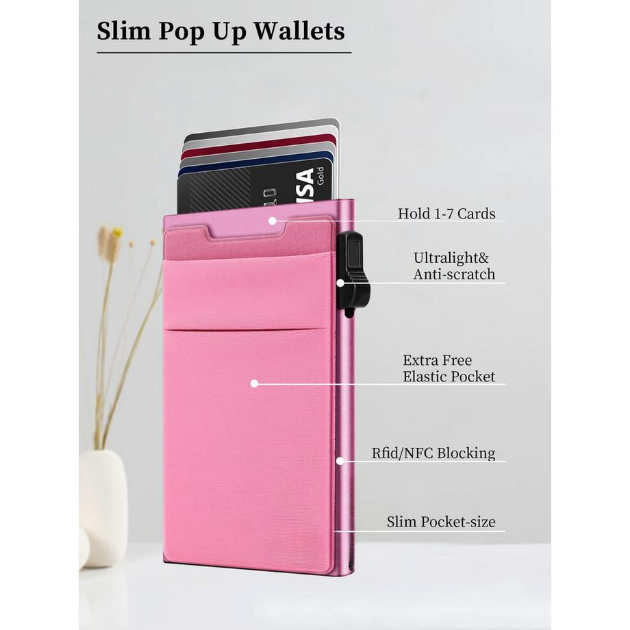 Only-bags.store Portefeuille Minimaliste Pop Up Porte-Cartes Protection RFID avec Compartiment à Monnaie  