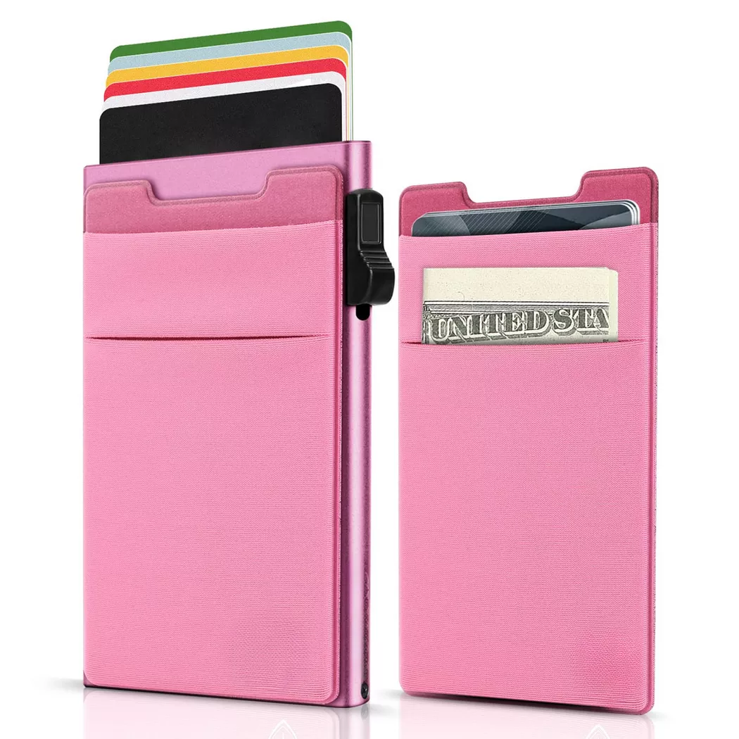 Only-bags.store - Minimalistische Brieftasche-RFID-Schutz-Kartenhalter-Pop-up-Brieftasche-Schlanker Kreditkartenhalter mit Münzfach, für Damen, Pink, Größe Onesize