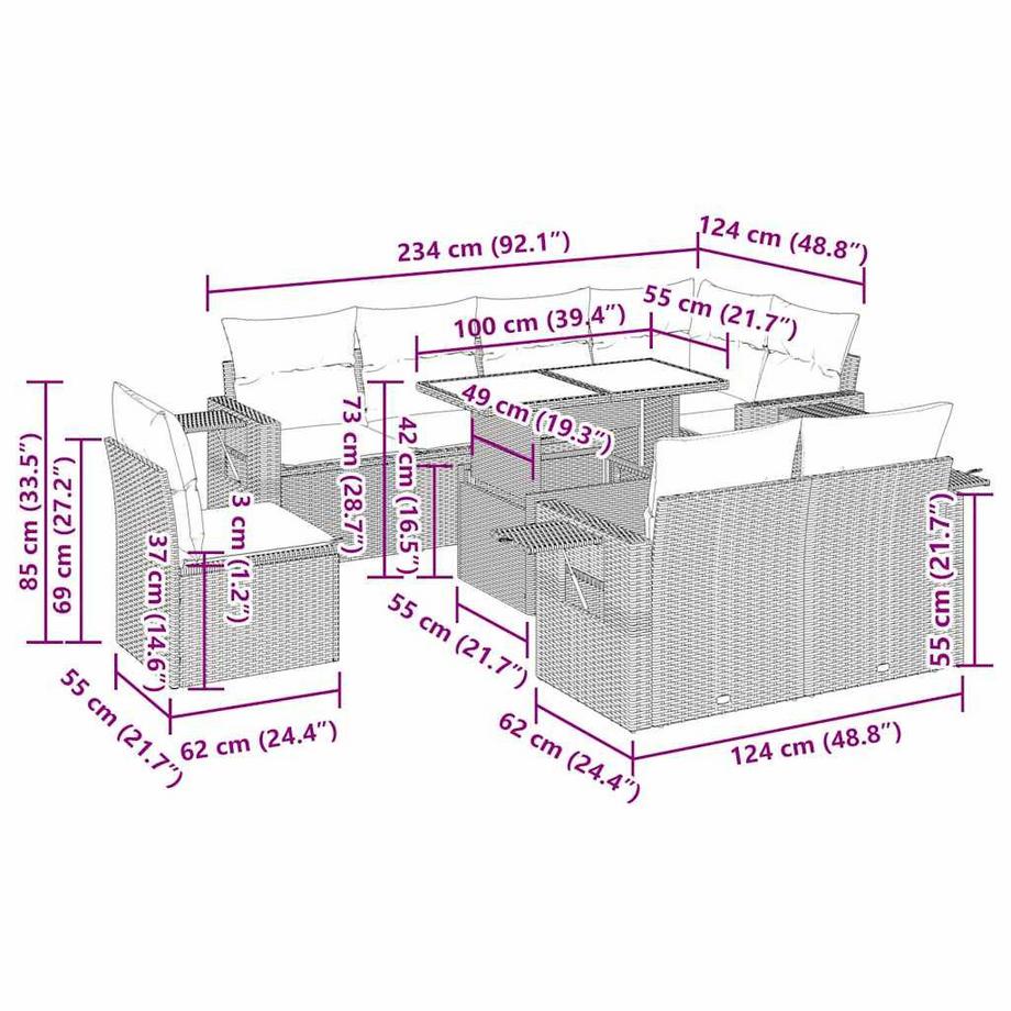 VidaXL Ensemble de canapés de jardin rotin synthétique  