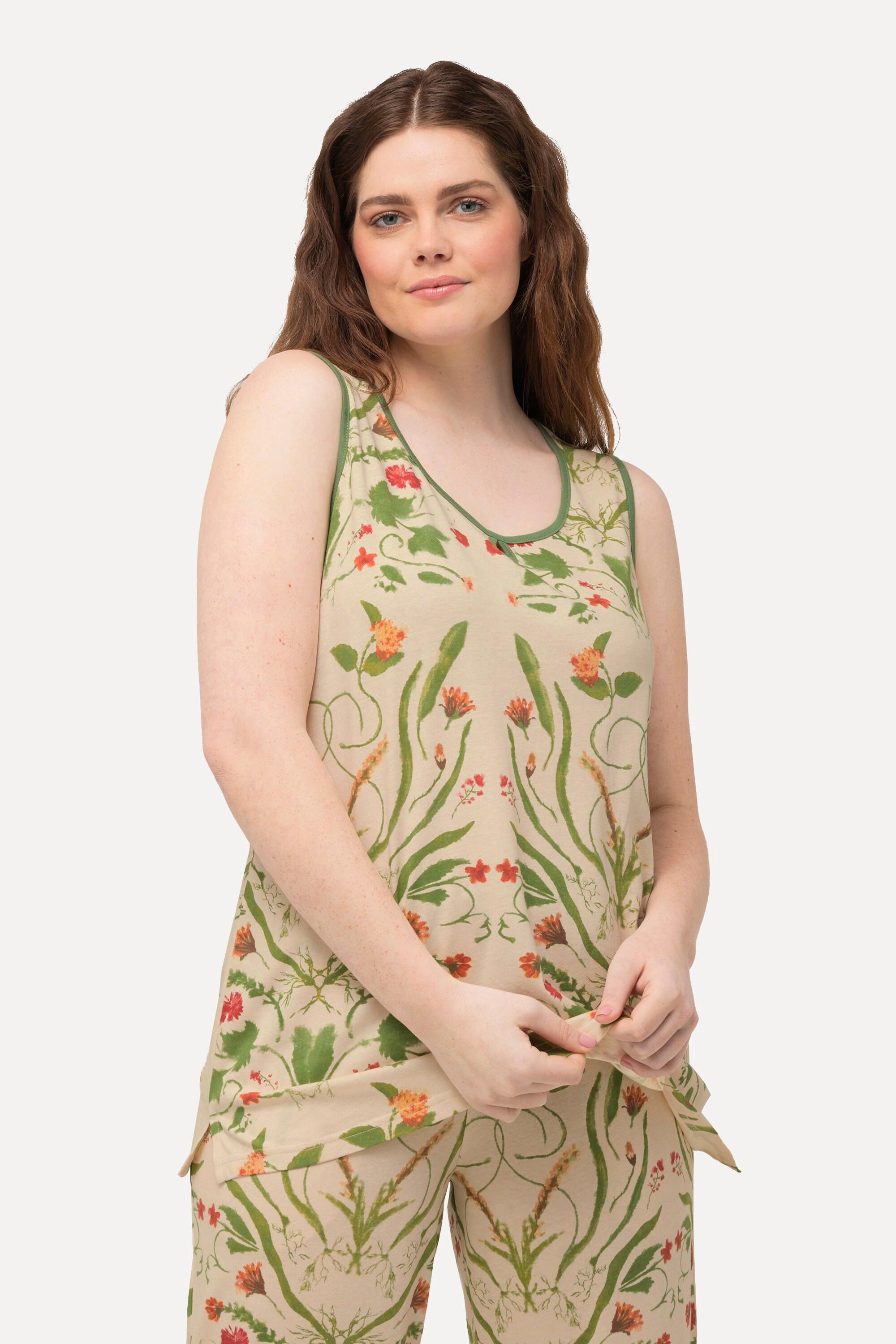 Ulla Popken Top pigiama smanicato floreale scollo a girocollo  