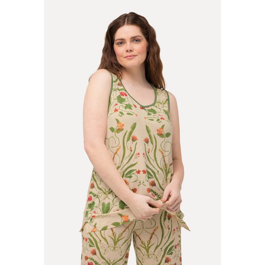 Ulla Popken Haut de pyjama sans manches à fleurs col rond  