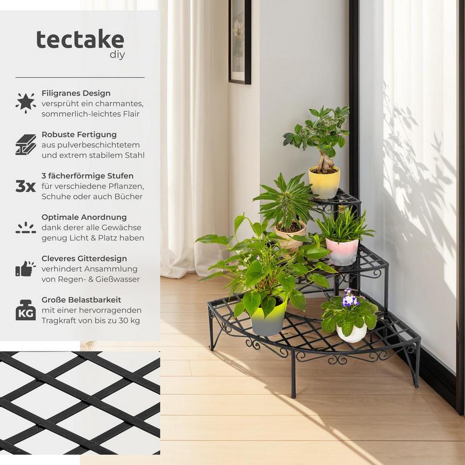 Tectake Blumentreppe Aileen mit 3 Stufen fächerförmiges Design  