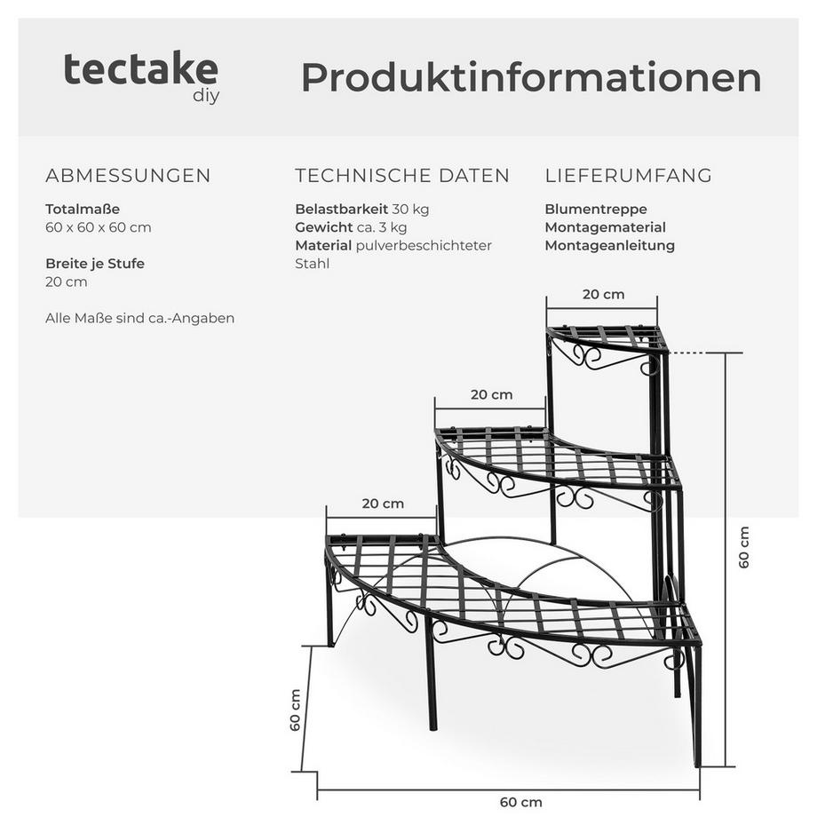Tectake Blumentreppe Aileen mit 3 Stufen fächerförmiges Design  