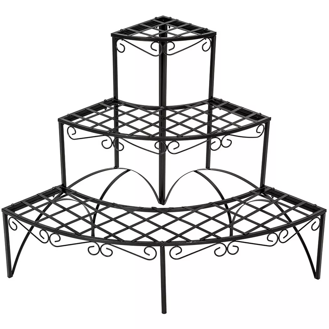 tectake Plant Stand Aileen - 3 tiers, corner, fan-shaped design in Black