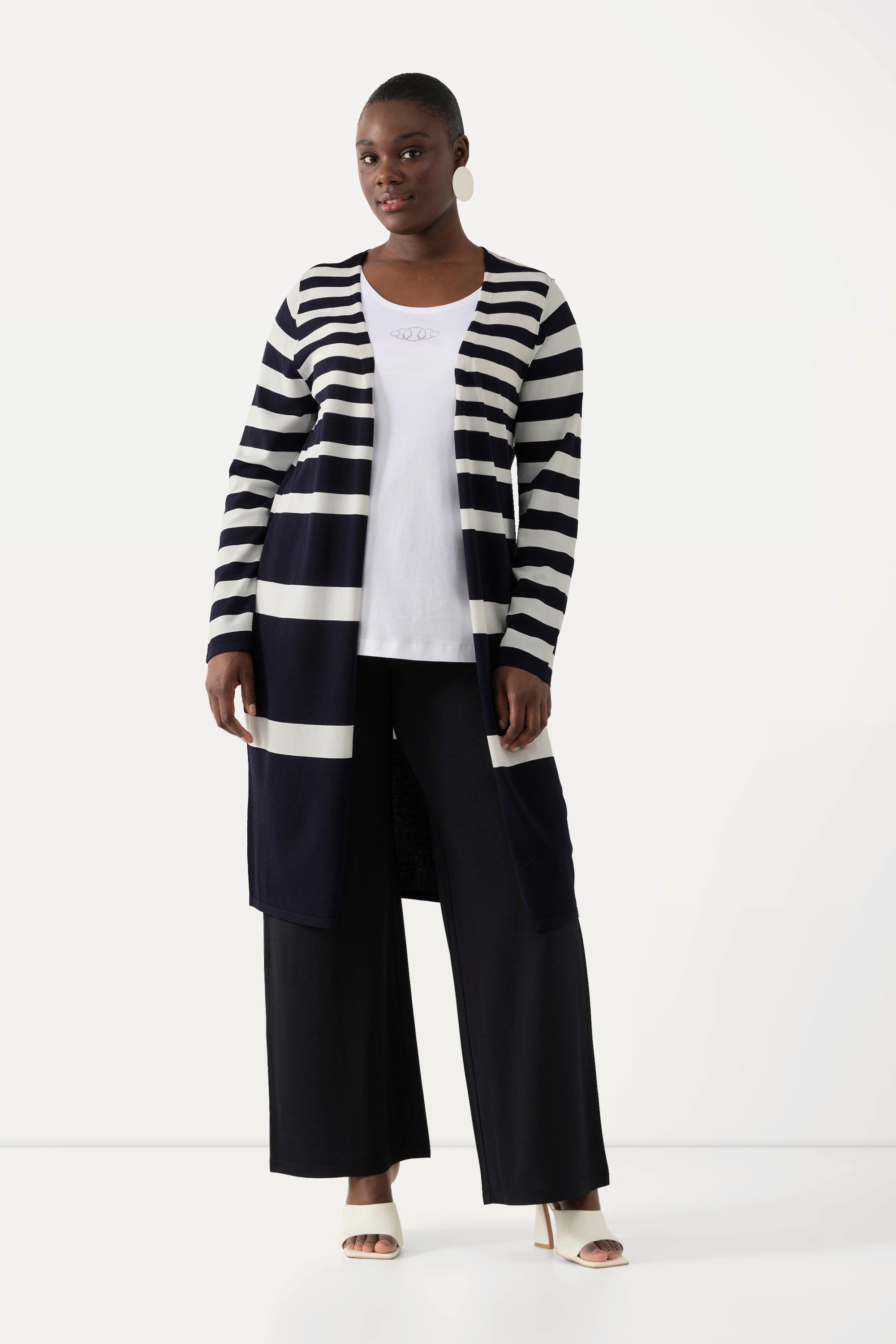 Ulla Popken  Cardigan aperto con righe e scollo a V 