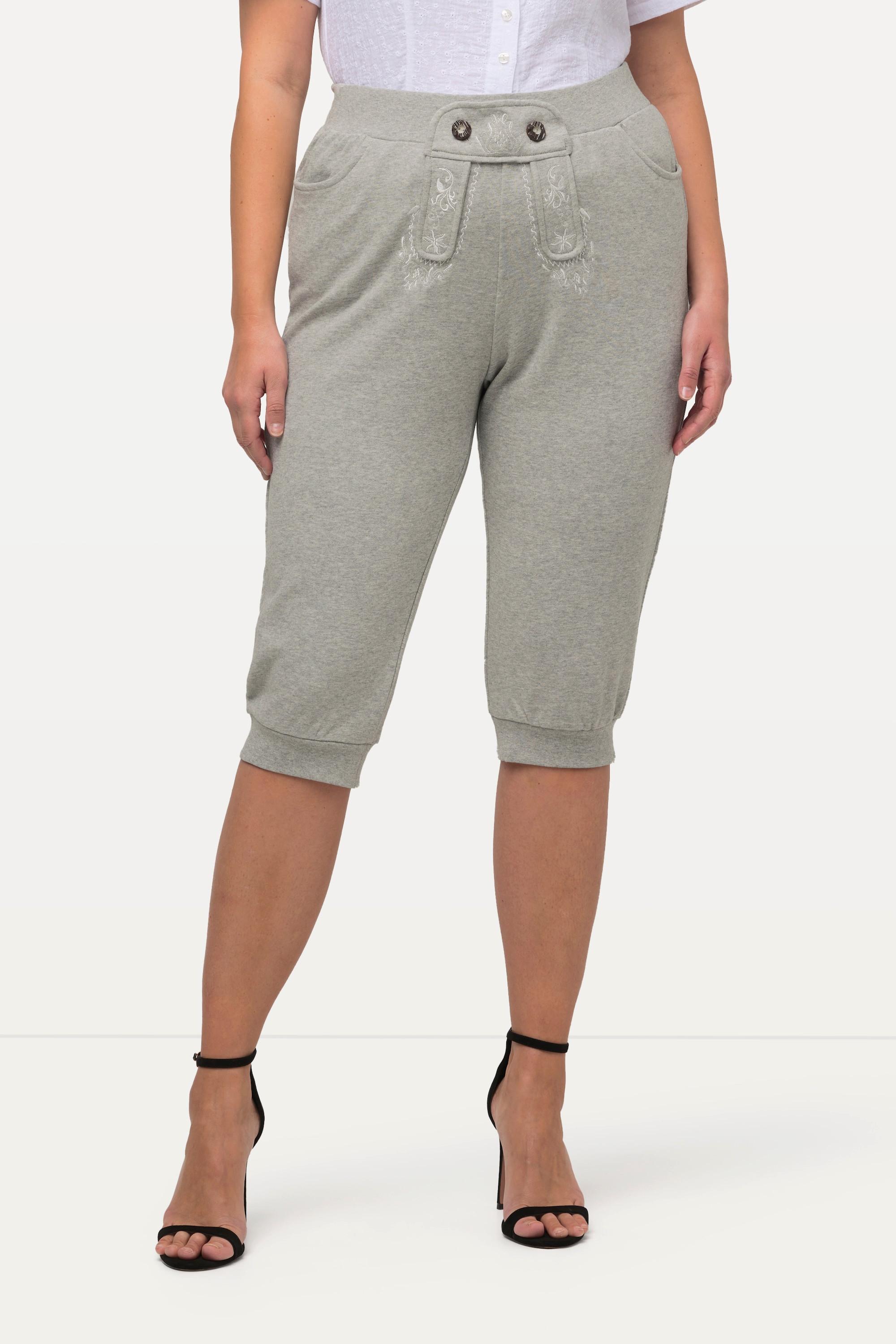 Ulla Popken  Pantalon de jogging, inspiré du costume traditionnel bavarois, broderies, taille élastique, longueur 7/8 